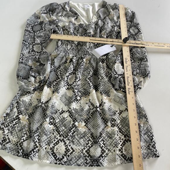 Leith Dress Women XX Small Grey Black Python Snake Animal Balloon Sleeve Mini - Picture 8 of 10